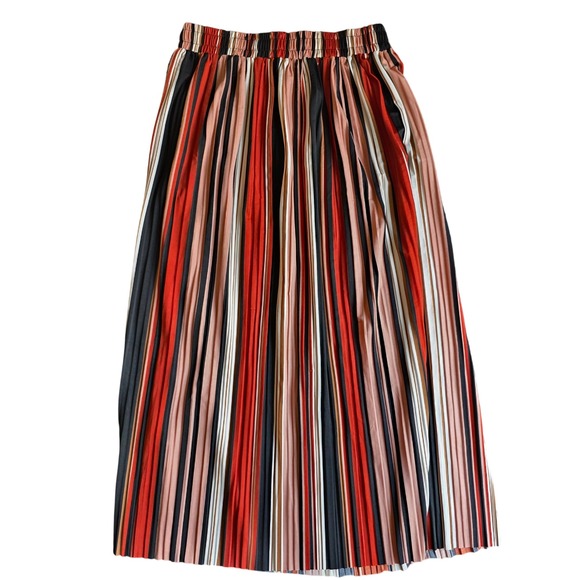 Anna Morgan Striped Pleated Maxi Skirt Womens Large Elastic Waist Casual - Picture 1 of 6